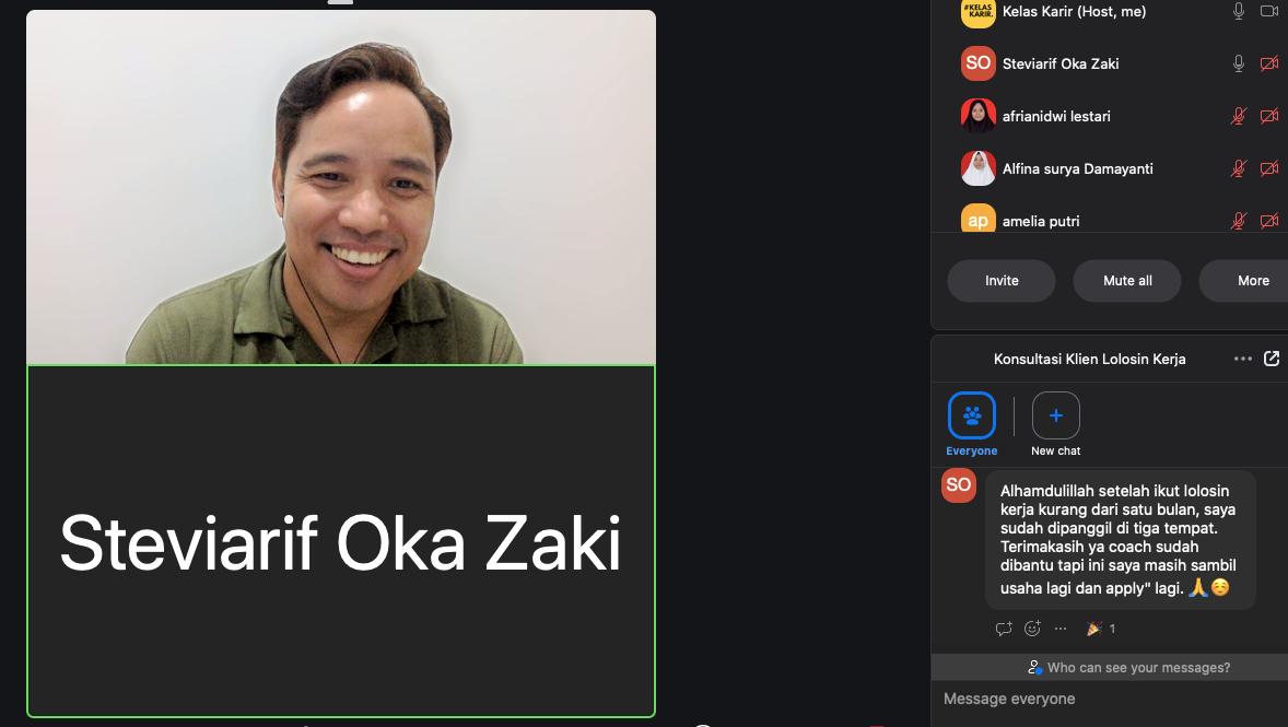Testimoni member di sesi konsultasi Live Zoom