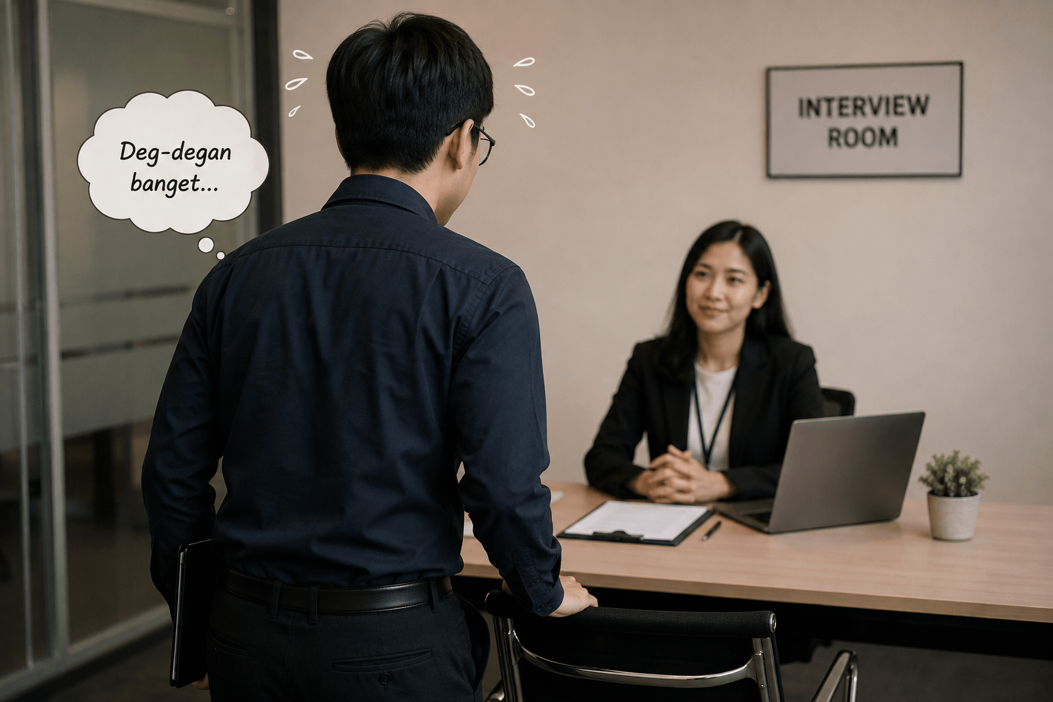 Kandidat gugup menunggu sebelum masuk ruang interview